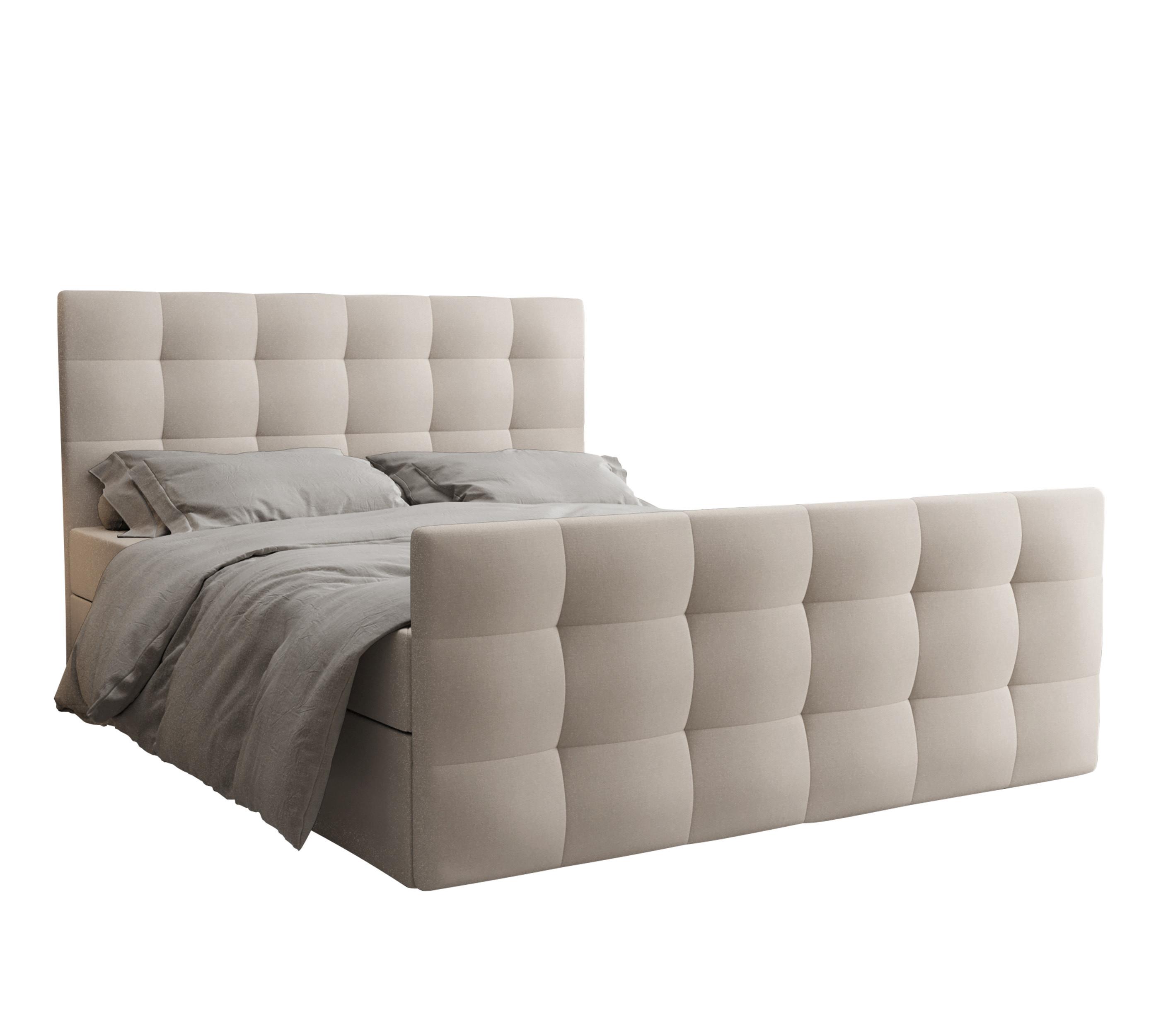 BOXBETT Orchido 140/200 cm in Beige – mit Bettkasten + TOPPER - Beige/Schwarz, Holz/Holzwerkstoff (140/200cm) - AX Living