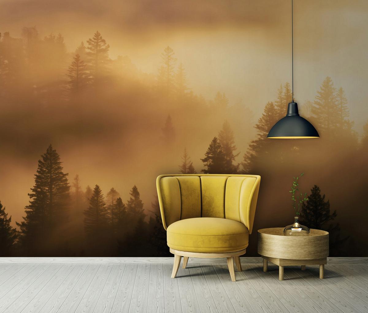 FOTOTAPETE Wald Nebel Beige 200x140 cm - Multicolor, Papier (200/140cm) - Wallarena