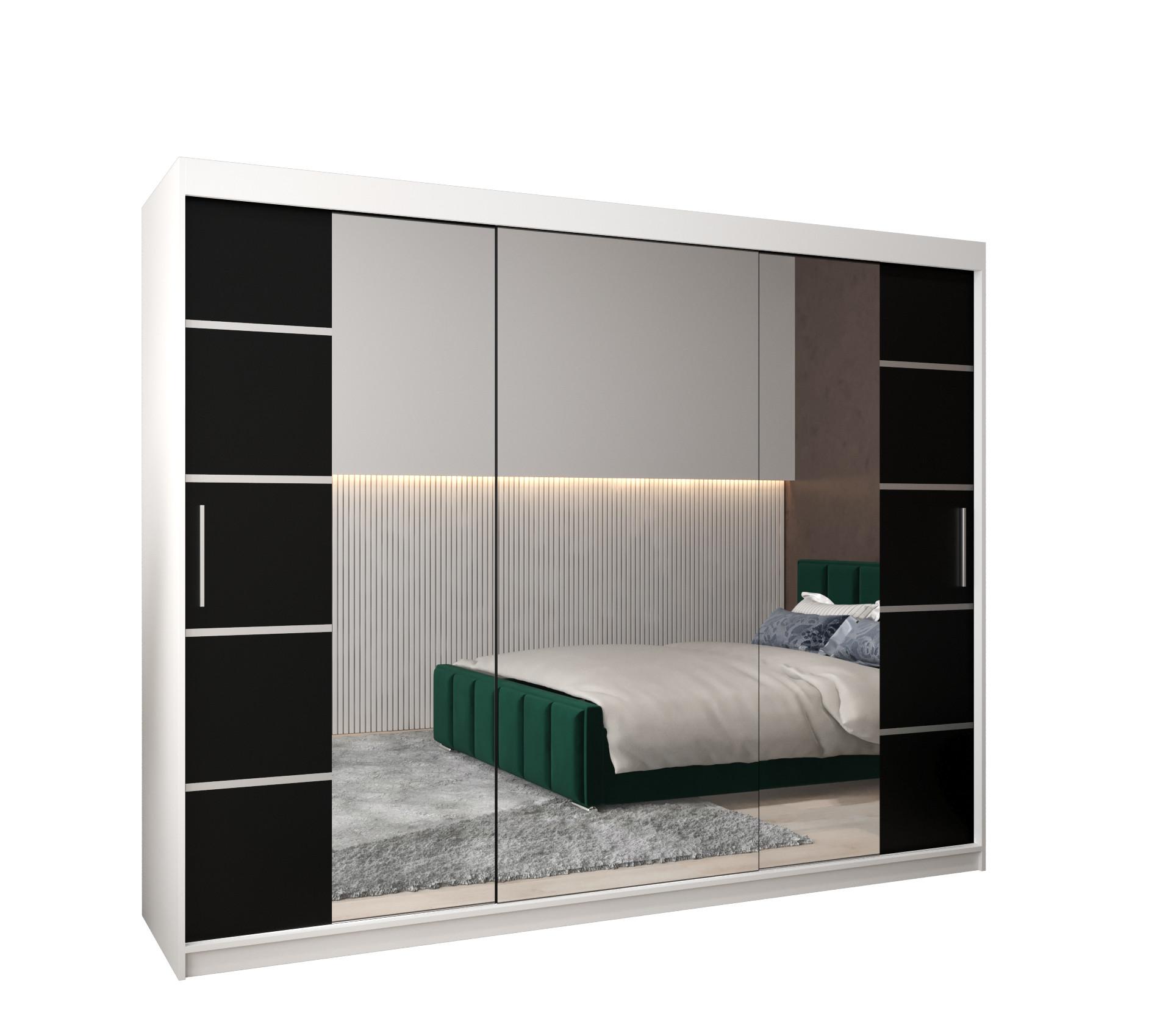 SCHWEBETÜRENSCHRANK 200/250/62 3-türig - Silberfarben/Schwarz, Holz/Kunststoff (250/200/62cm) - MÖBEL KRYSPOL