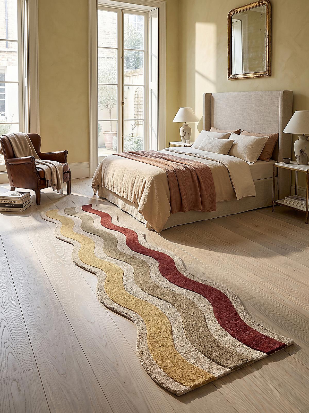 TEPPICHLÄUFER handgetuftet MONNOW, Wellenstreifen, Natur-Rot, 80 x 300 cm - Beige, Textil (80/300cm) - KADIMA DESIGN
