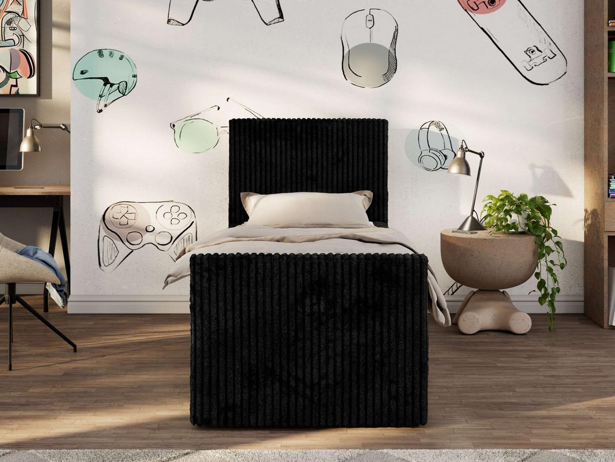JUGENDBETT TILIO DUO 90/200 - Schwarz Cord - H4 - Rechts Seite - Schwarz, Textil (200/90cm) - MKS