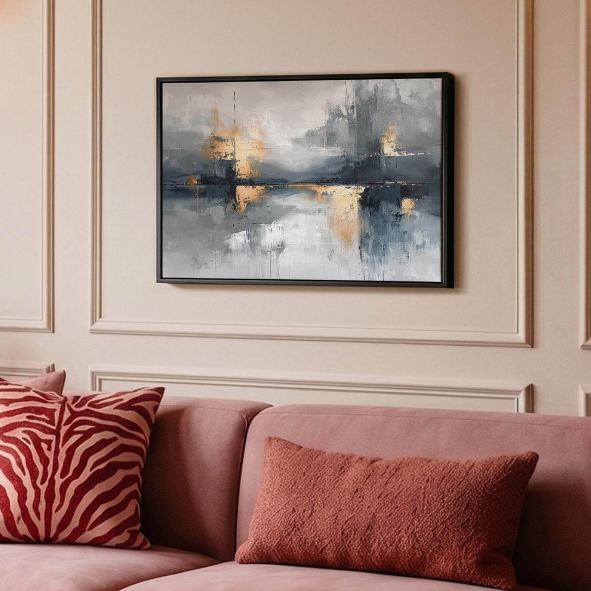 LEINWAND Bilder mit Rahmen - Kunst - Grau - Gold - Abstrakt - 60x40 - Dunkelgrau, Textil (60/40cm) - MuchoWow