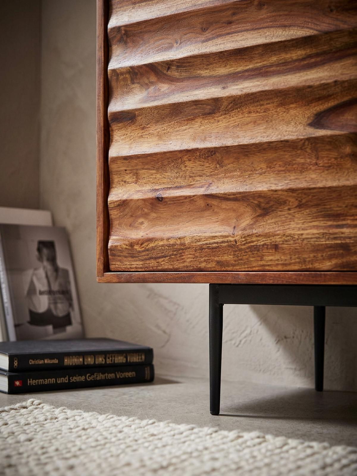 SIDEBOARD – Massivholz, 150 cm breit, 3 Türen, modern - Schwarz/Braun, Holz/Metall (150/81/41cm) - KADIMA DESIGN