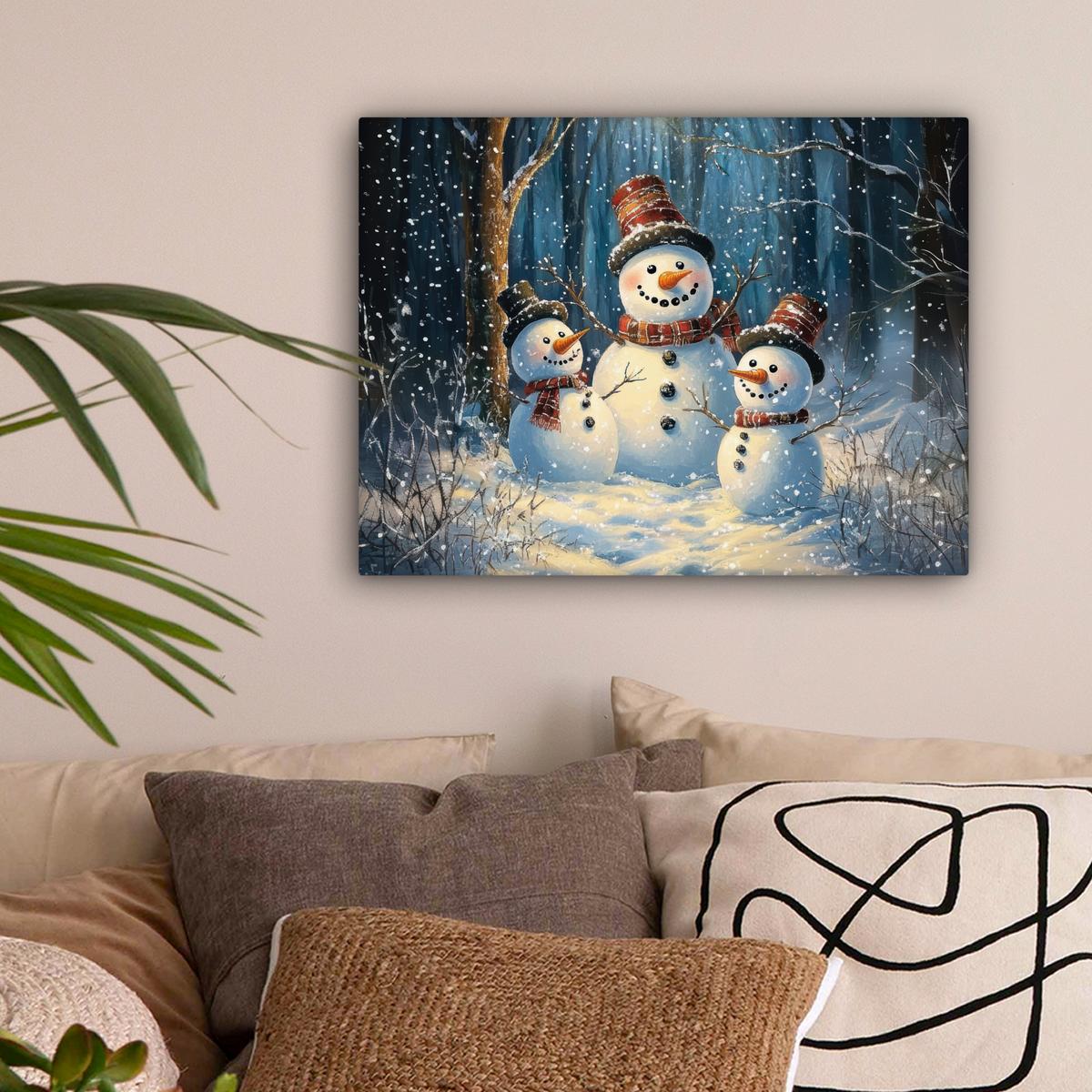 LEINWANDBILD Schneemann - Schnee - Winter - Wald Wandbild 40x30 cm - Hellblau, Textil (40/30cm) - MuchoWow