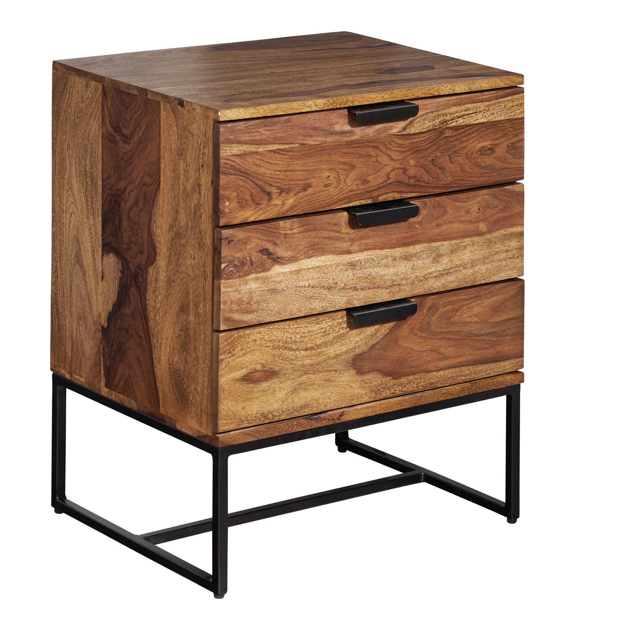 NACHTTISCH – Massivholz/Metall, 50x40x65 cm, 3 Schubladen, Industrial-Stil - Schwarz/Braun, Holz/Metall (50/65/40cm) - KADIMA DESIGN