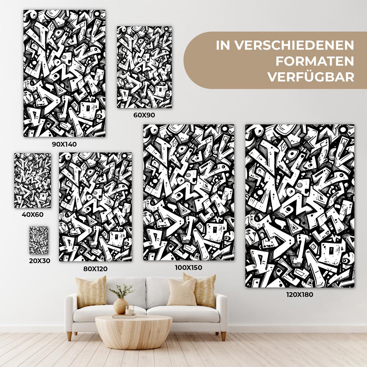 LEINWANDBILD Formen - Buchstaben - Graffiti - Schwarz Wanddeko Schlafzimmer 60x90 cm - Schwarz, Textil (60/90cm) - MuchoWow