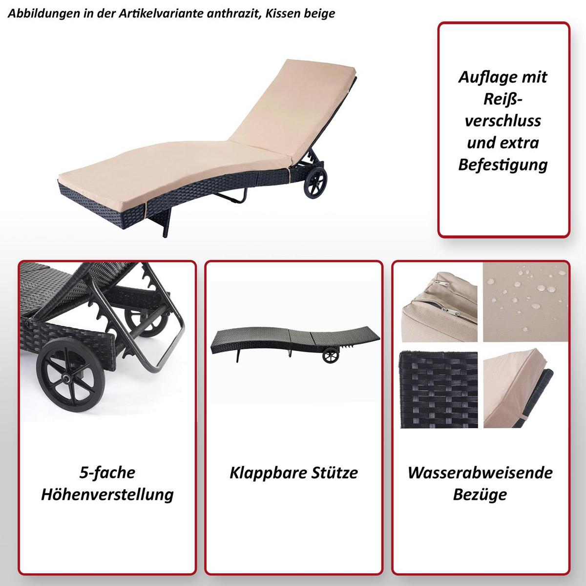 SONNENLIEGE Anthrazit, Beige - Anthrazit/Beige, Kunststoff (60/91/205cm) - MCW
