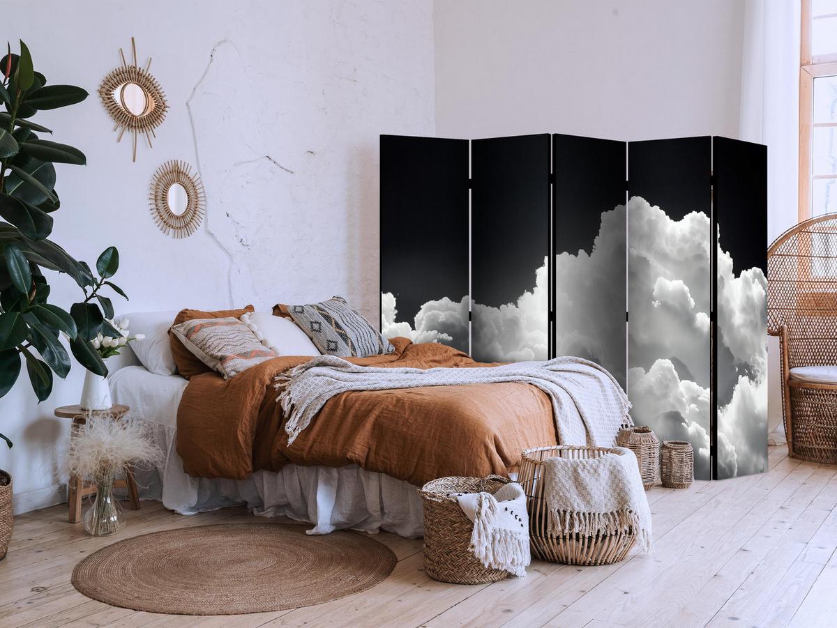 PARAVENT Beidseitig Bedruckter 5-tlg 225x172 cm Schwarz-Weisser Himmel - Schwarz, Holz/Textil (225/172/3cm) - Muralo