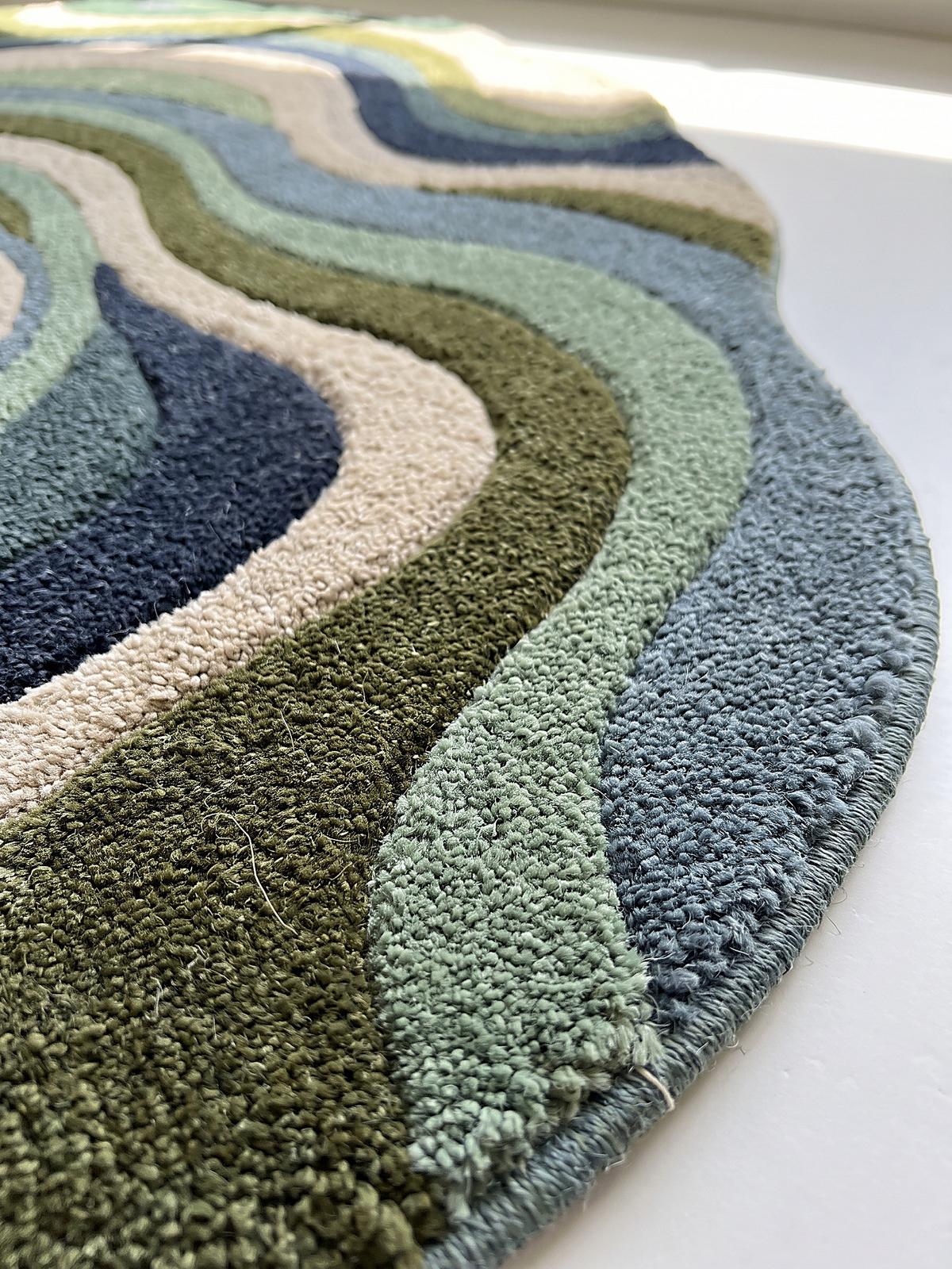 WOLLTEPPICH handgetuftet EFFRA, Wellen-Swirl, Erdtöne-Grün, 200 x 290 cm - Grün, Textil (200/290cm) - KADIMA DESIGN