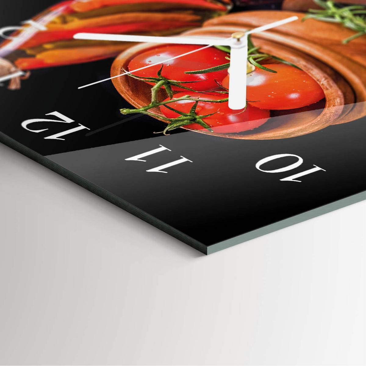WANDUHR aus Glas 30x30 cm - Tomaten und Knoblauch - Rot, Glas (30/30/0.4cm) - TULUP