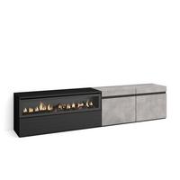 LOWBOARD mit Elektrokamin, Zementgrau, 200/35/45cm - Hellgrau/Grau, Holzwerkstoff (200/45/35cm) - Skraut Home