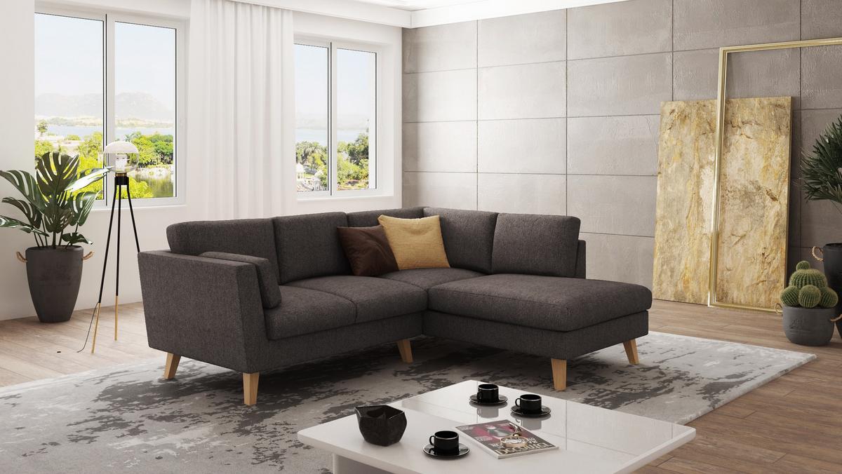 ECKSOFA Mario Braun - Khaki Microfaser - Braun/Naturfarben, Buchenholz/Textil (221/186cm) - S-Style Möbel