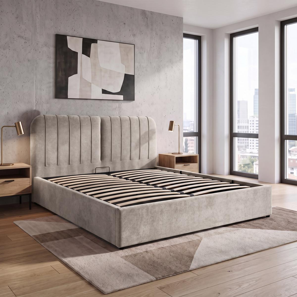 POLSTERBETT Livre ohne Matratze, mit Bettkasten, Gasdruckfedern, 160x200 cm, Chenille-Stoff, Dunkelbeige - Cappuccino, Textil (160/200cm) - Beautysofa