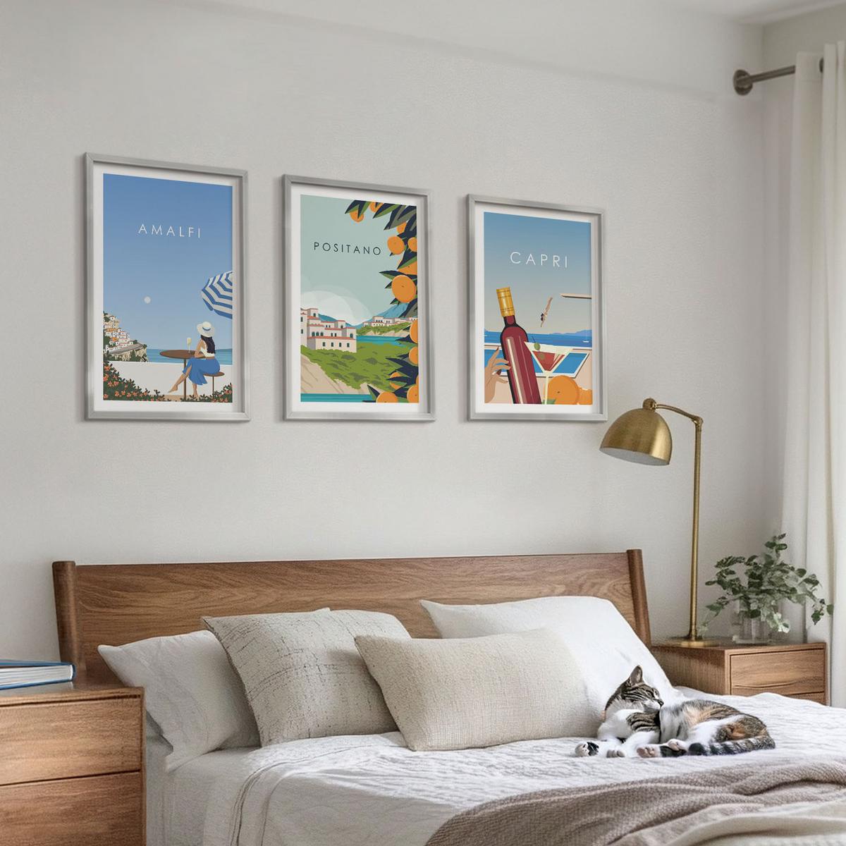 BILDER SET 3er Set - 40x60 cm Silberner Rahmen - Amalfi, Positano und Capri - Silberfarben, Kunststoff (40/60cm) - TULUP