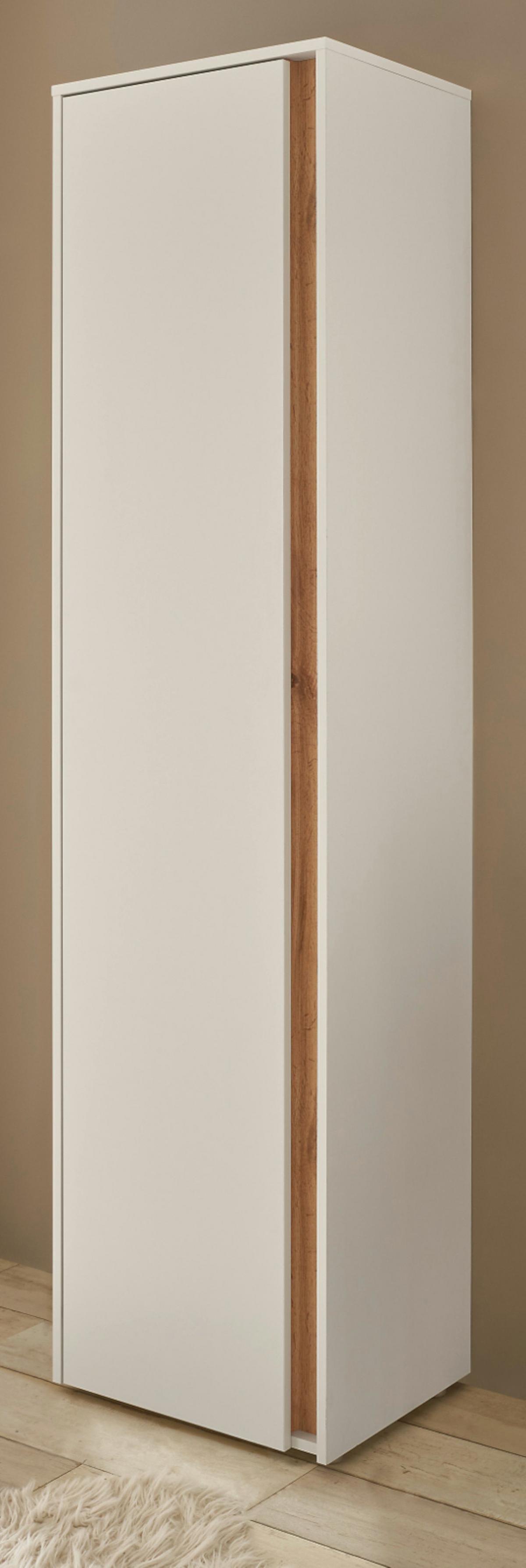 SCHUHSCHRANK weiß, Eiche Wotan 50 x 200 cm, Flurschrank mit 10 Fächern - Eiche Wotan/Schwarz, Holzwerkstoff/Kunststoff (50/200/40cm) - Furn.Design