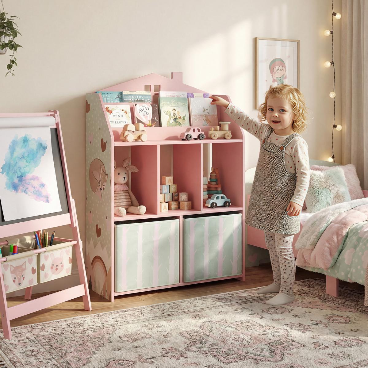 KINDER-BÜCHERREGAL MDF Vliesstoff Rosa - Rosa, Holzwerkstoff (30/91.5/62.5cm) - AIYAPLAY