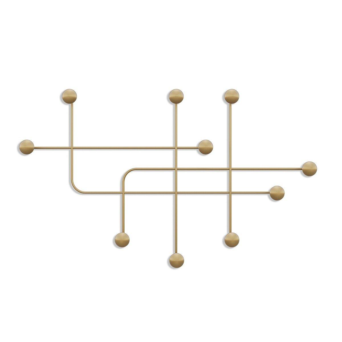 WANDGARDEROBE mit 9 Haken aus goldfarbenem Metall 107/10/64 cm - Goldfarben, Metall (10/64/107cm) - Calicosy