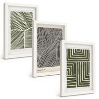 BILDER SET 3er Set - 20x30 cm Weißer Rahmen - Muster Linien Formen grün - Weiß, Kunststoff (20/30cm) - TULUP