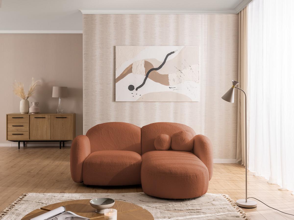ECKSOFA Nuvola mit abgerundetem Design Terrakotta Bouclé-Stoff - Ottomane Rechts - Terracotta/Schwarz, Holz/Kunststoff (190/146cm) - S-Style Möbel