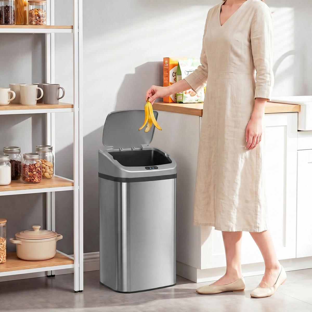 MÜLLEIMER mit Sensor 48L Edelstahl Abfalleimer mit Automatischer Schließfunktion - Silberfarben, Metall (25/69/33cm) - HOMCOM