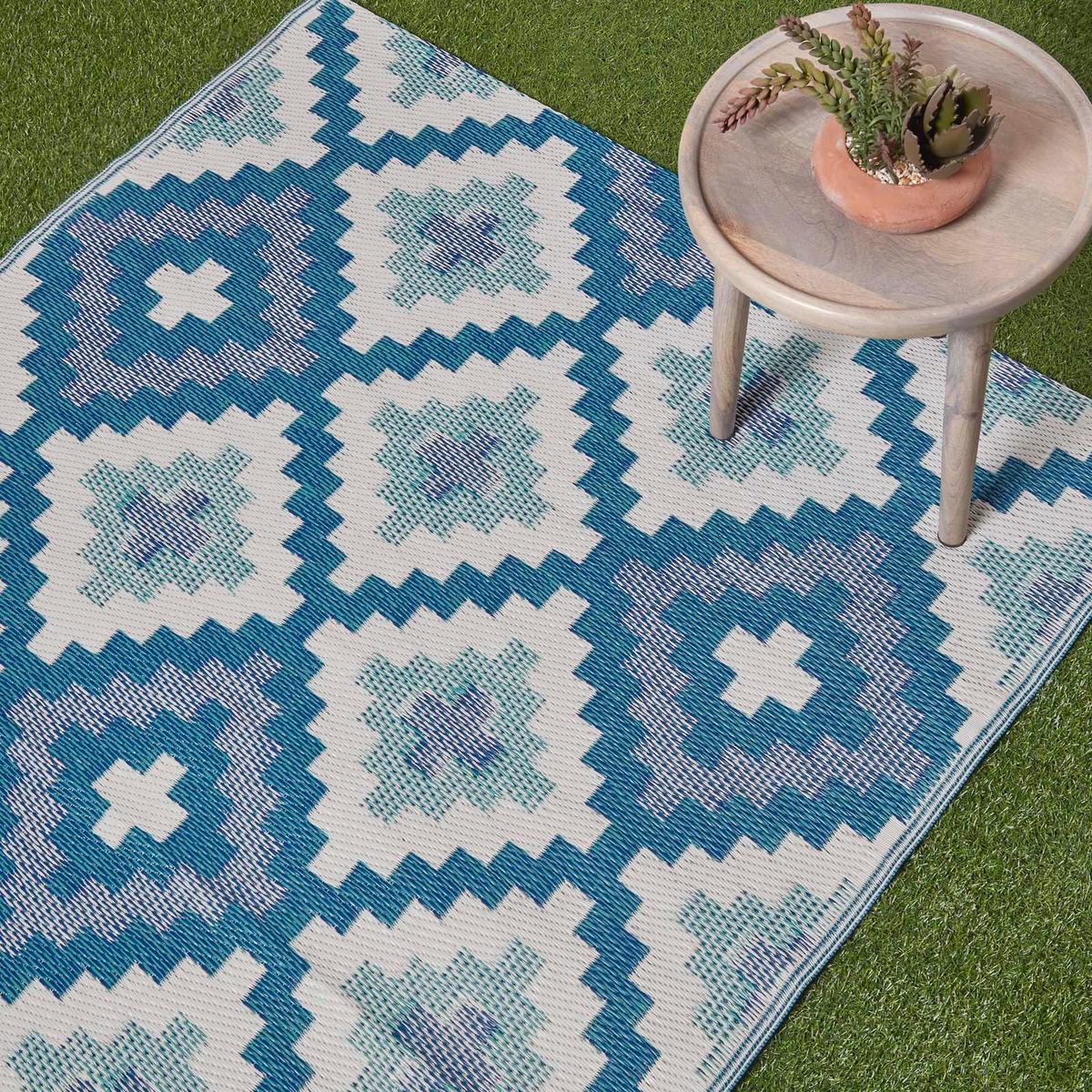 OUTDOORTEPPICH Mia, geometrisch gemustert 180/270 cm - Blau, Kunststoff (180/270cm) - Homescapes