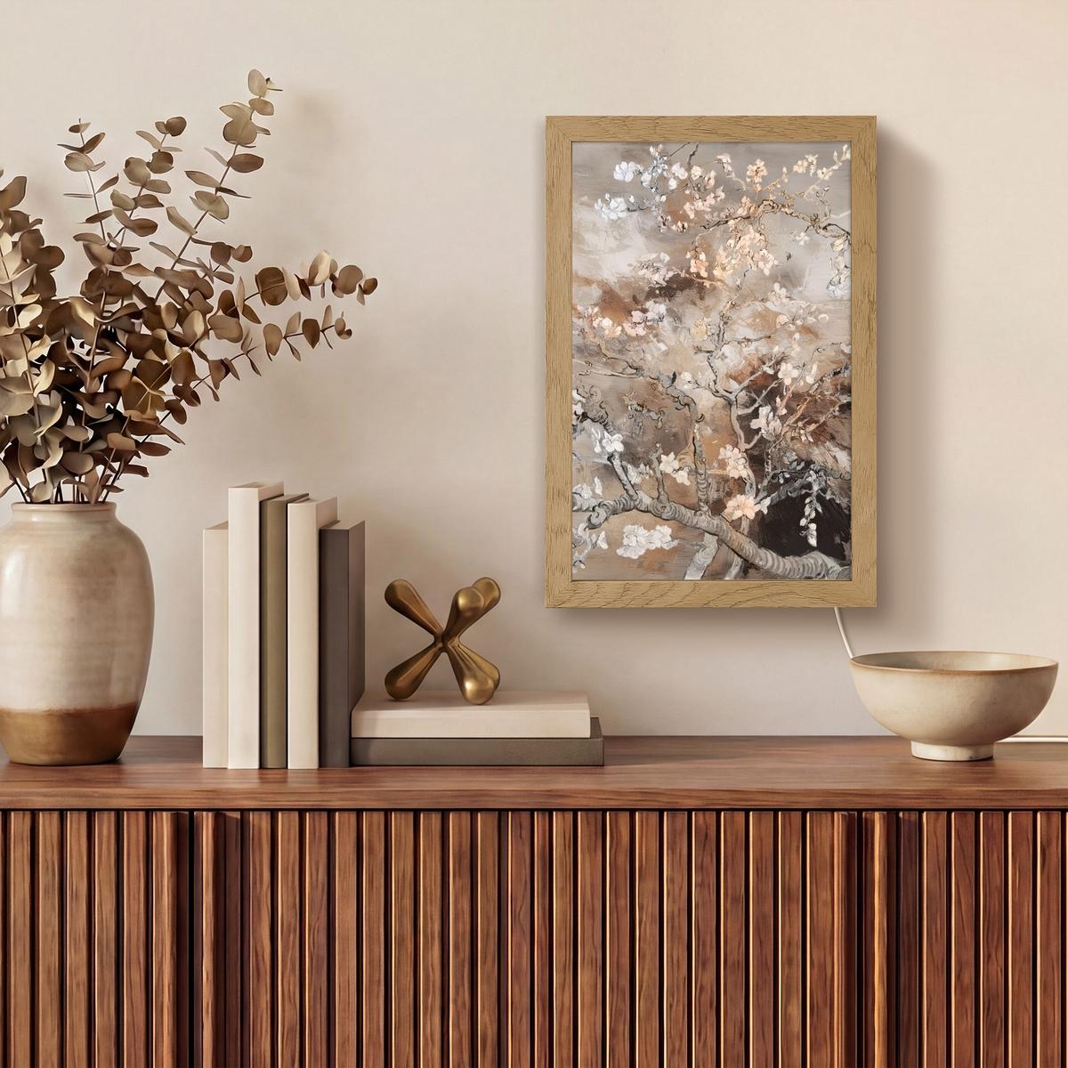 WANDLEUCHTE Mandelblüte - Kunst - Van Gogh - Beige - Abstrakt 20x30 cm - Graubraun, Holzwerkstoff (20/30/8cm) - OnlyWow