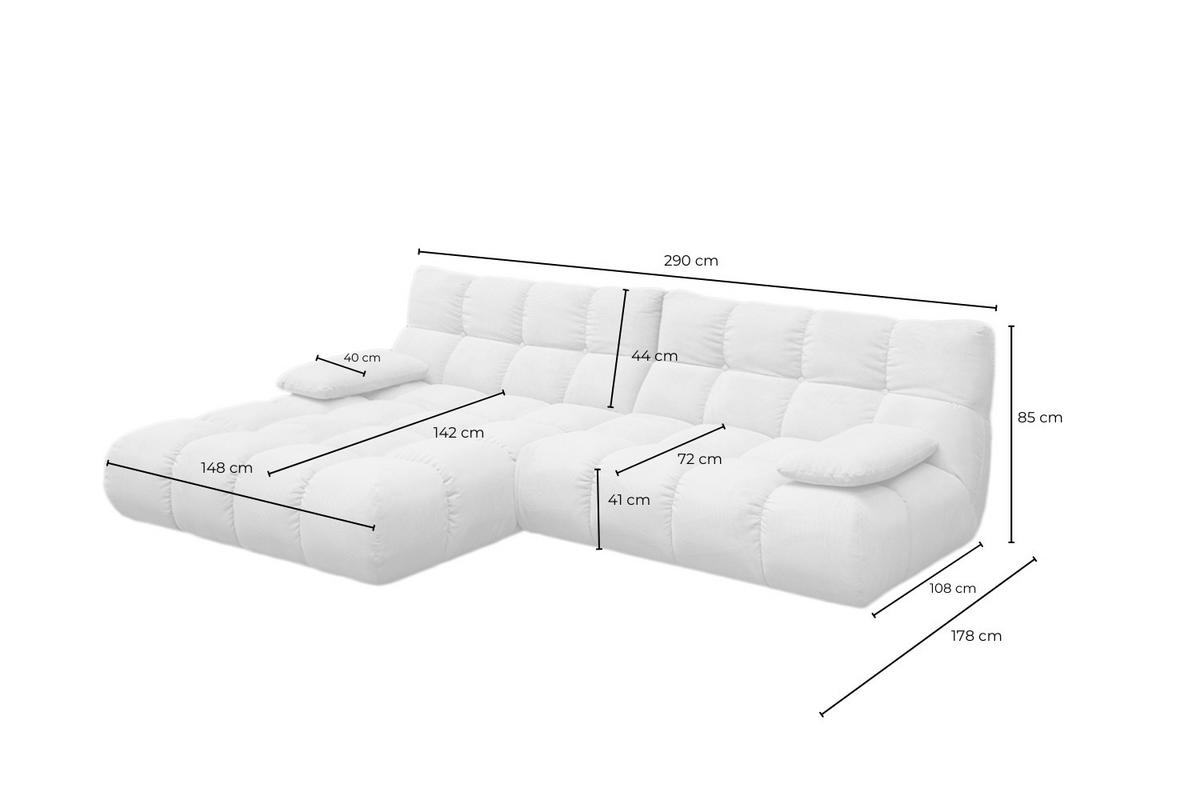 ECKSOFA VIVIEN Silber Cord - Silberfarben/Schwarz, Kunststoff/Textil (290/178cm) - KAWOLA