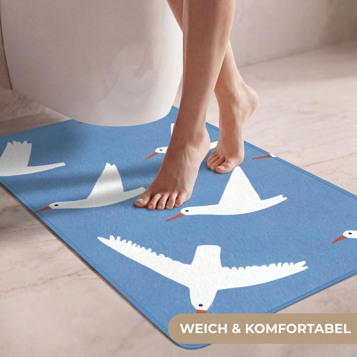 WC-VORLEGER Vögel - Weiß - Muster Toilettenvorleger 60x90 cm - Blau, Textil (60/1cm) - OnlyWow