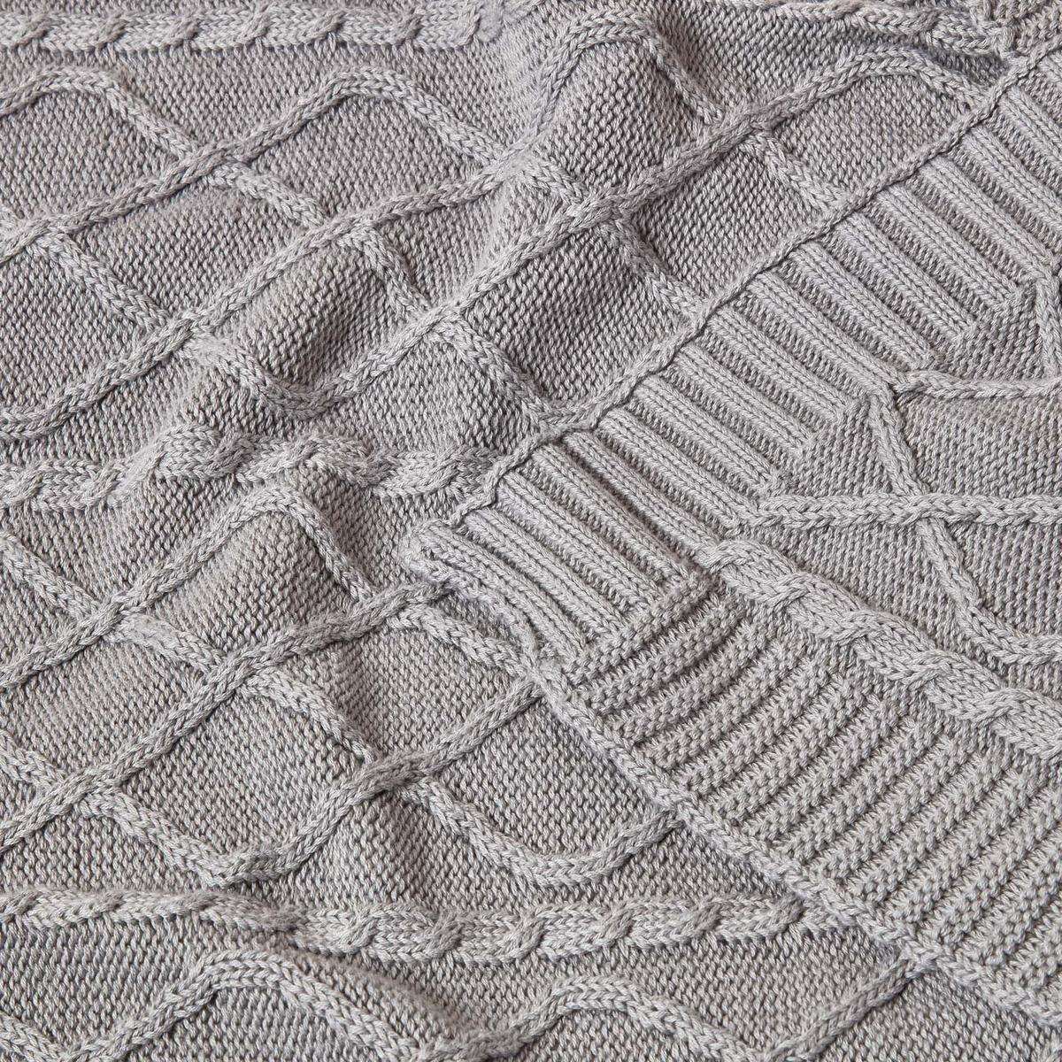 STRICKDECKE 130/170 cm, Baumwolle mit Rautenmuster - Grau, Textil (130/170cm) - Homescapes