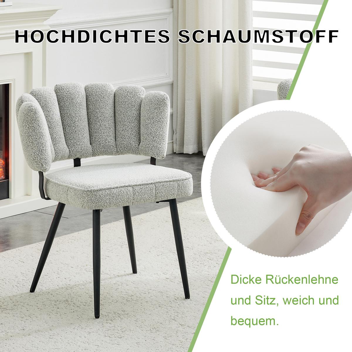 ESSZIMMERSTÜHLE 2er Set Samt Hellgrau Blüten-Rückenlehne & Metallbeine Schwarz - Hellgrau, Textil (60/80/48cm) - Urban Meuble