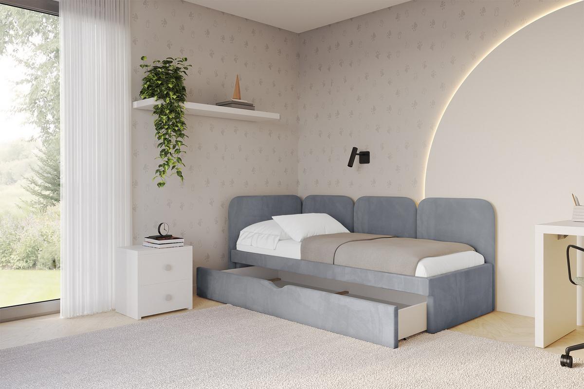 EINZELLBETT Jugendbett mit Bettkasten, Rechts - ALVY 100x200 Grau - Grau, Holzwerkstoff/Textil (100/200cm) - ALTDECOR