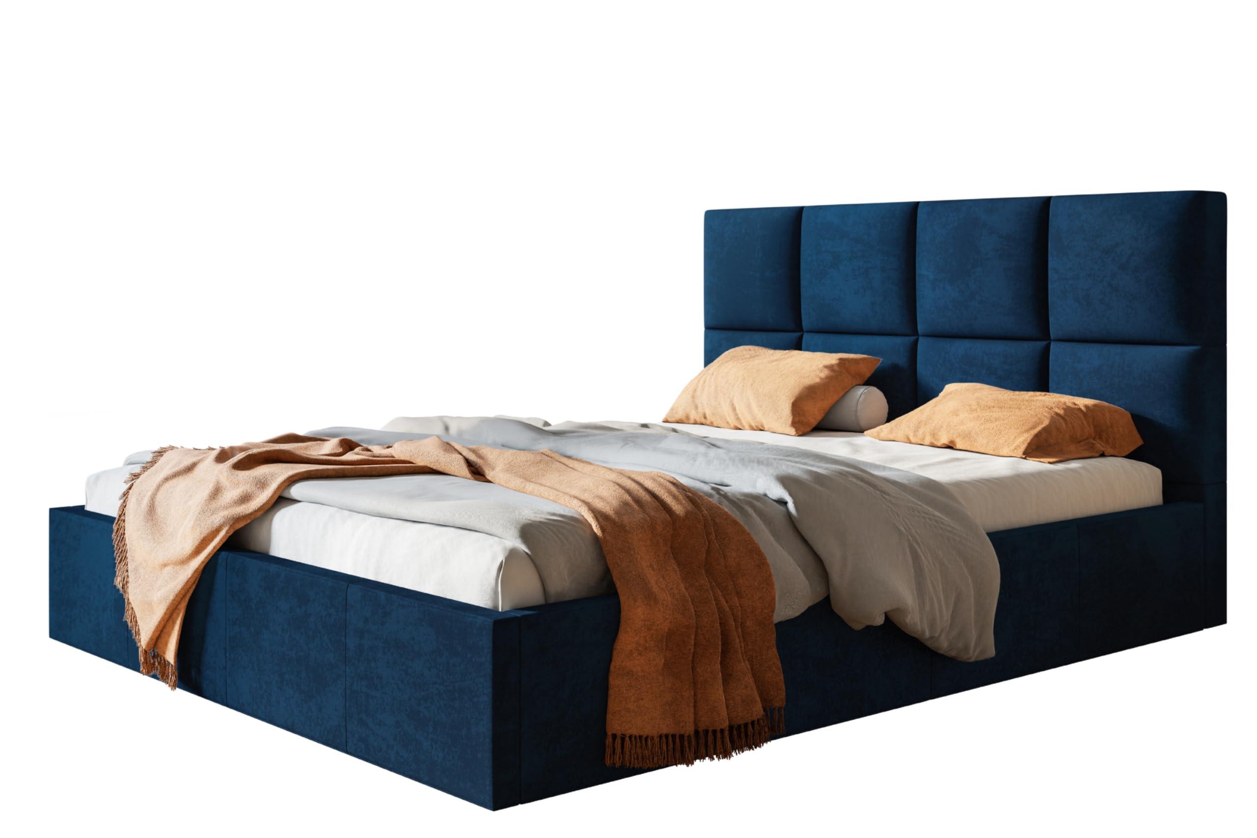 BETT 160x200 - Polsterbett mit Bettkasten und Metallrahmen - Modern Betten - Glatter Kronos-Stoff- Kollektion Roma, Blau - Blau, Holz/Textil (160/200cm) - Alpi-Möbel