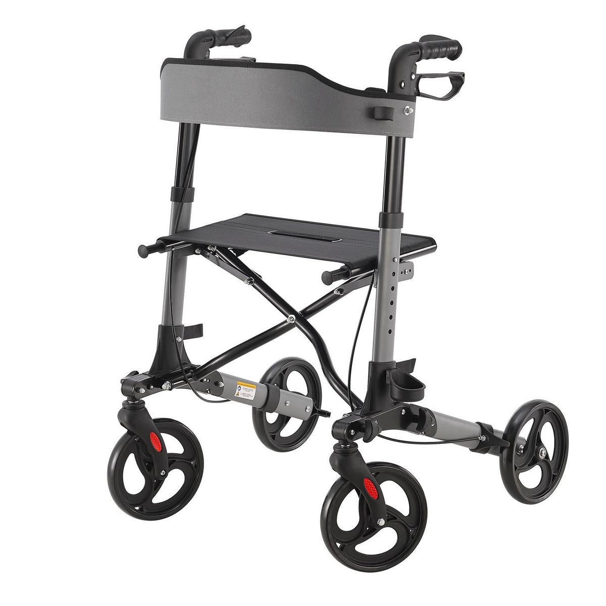 ROLLATOR Vital grau klappbar mit Sitzfläche & Einkaufstasche - Grau, Metall (63/80/68cm) - Juskys
