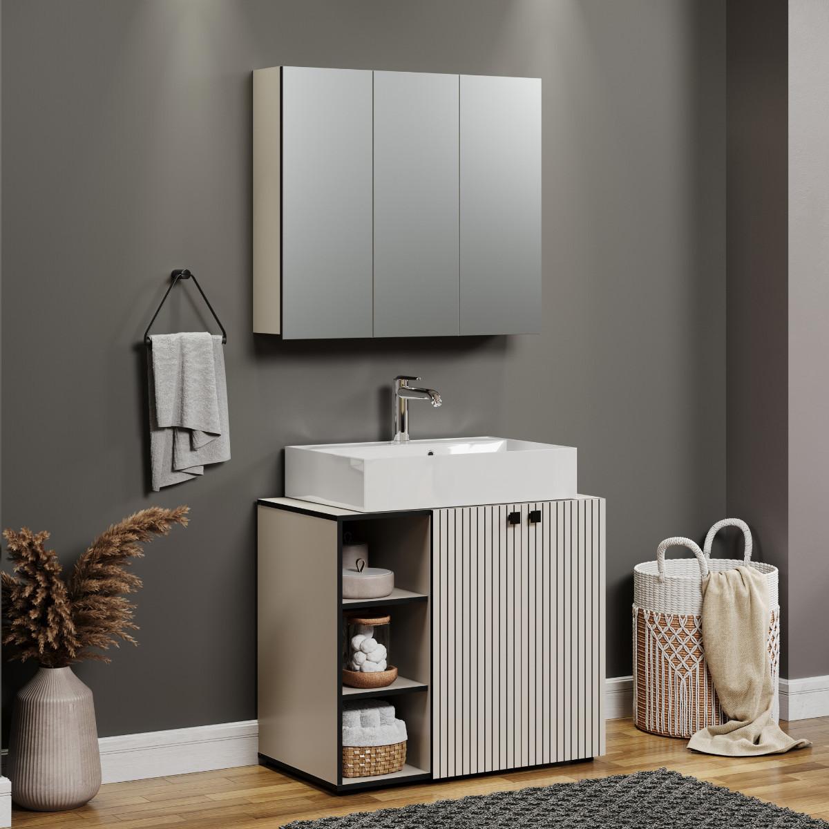 SPIEGELSCHRANK PureBliss Hellgrau - Hellgrau, Holzwerkstoff (90/80/20cm) - Trendteam