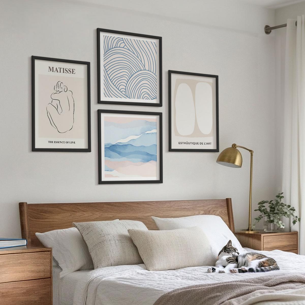 BILDER SET 4er Set - 50x50 cm & 40x60 cm Schwarzer Rahmen - Matisses abstrakte Formen - Schwarz, Kunststoff (50/50cm) - TULUP