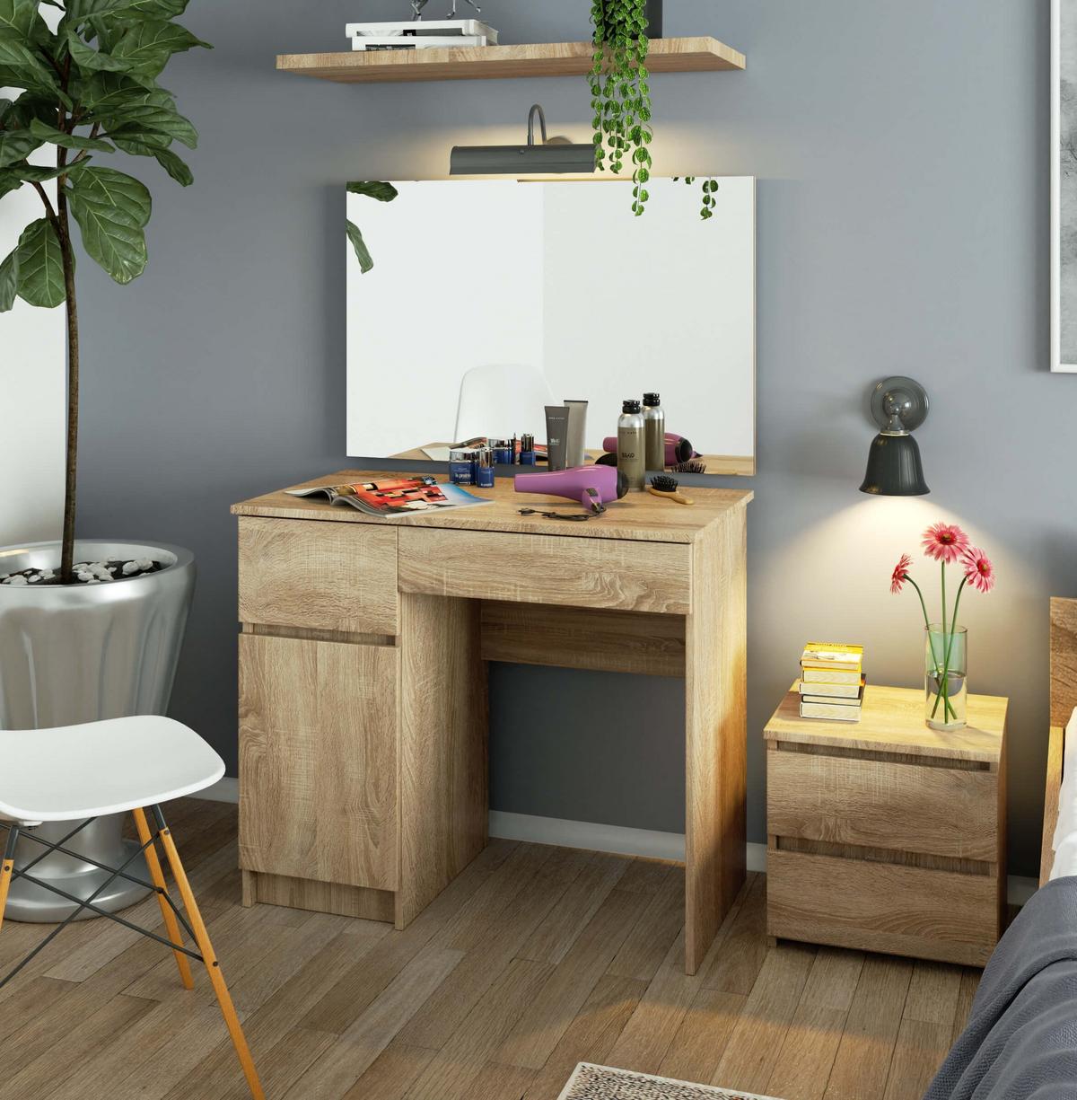 SCHMINKTISCH mit Spiegel - Sonoma Eiche, Holzwerkstoff (90/142/50cm) - RAUMHIRSCH FURNITURE