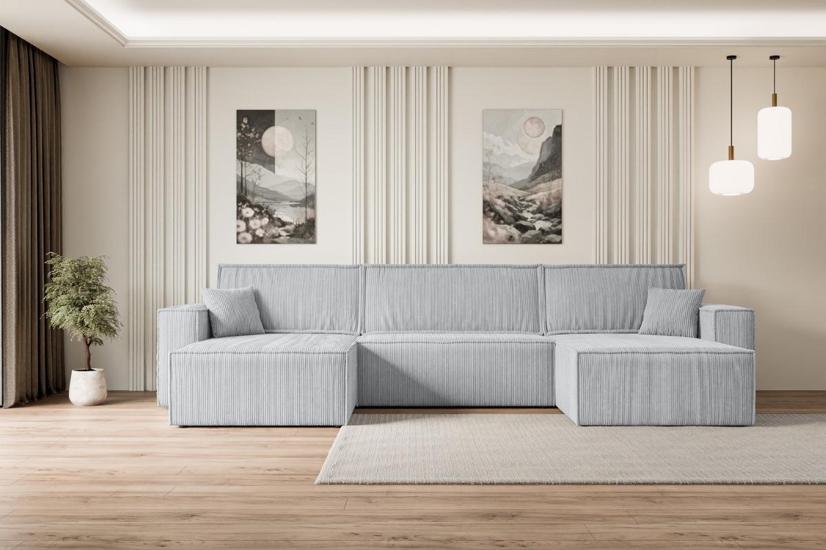 WOHNLANDSCHAFT mit Schlaffunktion und Bettkasten CELTIC-XLU - 377x143x83 cm Grau Cord - Schwarz/Grau, Holzwerkstoff/Kunststoff (377/83/143cm) - ALTDECOR