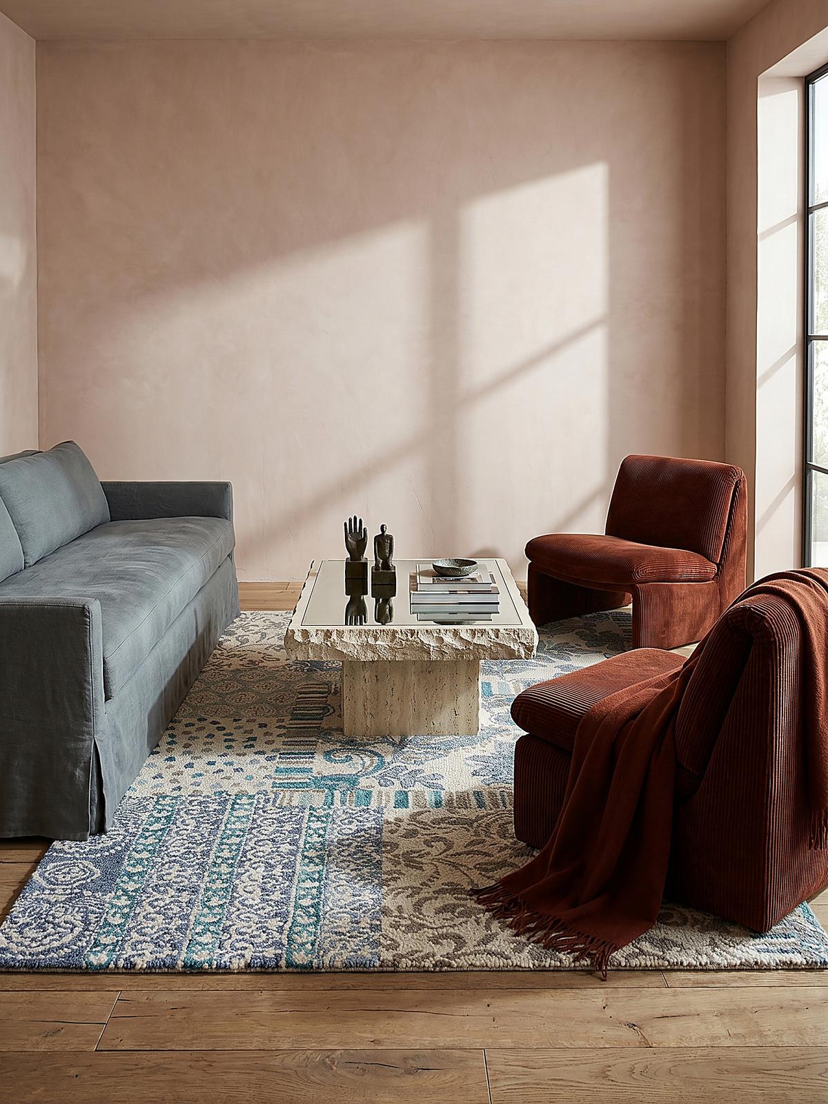 WOLLTEPPICH SOAR, im Patchwork-Stil, Blau, 200 x 290 cm - Blau, Textil (290/200cm) - KADIMA DESIGN
