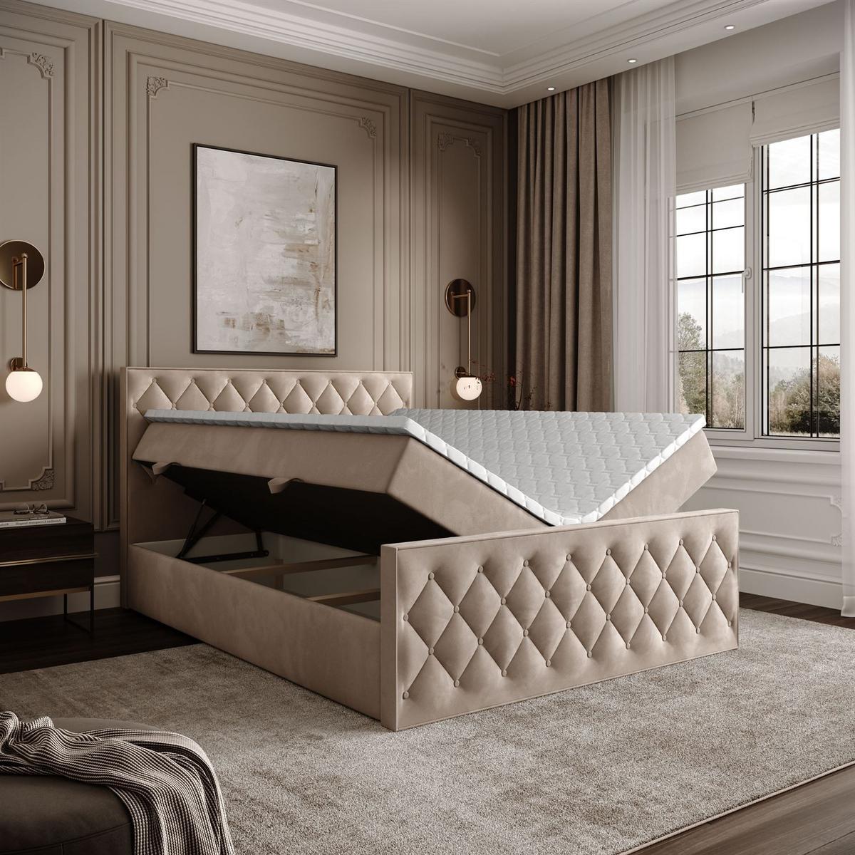 BOXSPRINGBETT INEZ II mit Bettkasten mit Topper 140x200 cm Royal Velvet 170 - Beige, Textil - Lookway