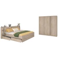 SCHLAFZIMMER-SET Eiche japanisch, Set 2-teilig mit Stauraumbett und Kommode - Eichefarben, Holzwerkstoff/Metall (236/99/217cm) - Parisot Meuble