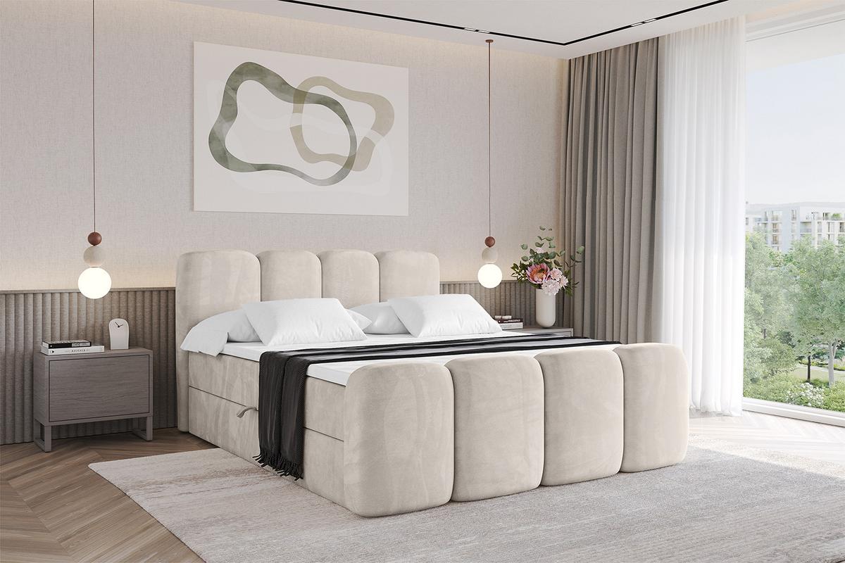 BOXBETT mit Matratze H4 und Lattenrost - NINA-Z - 160x200 cm - Beige - Champagner, Holzwerkstoff (160/200cm)