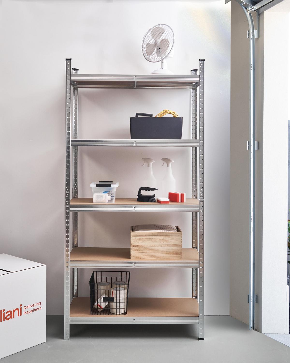GARAGENREGAL Metall 180/90 cm Silber Xitta - Silberfarben/Braun, Metall (90/180/40cm) - Beliani