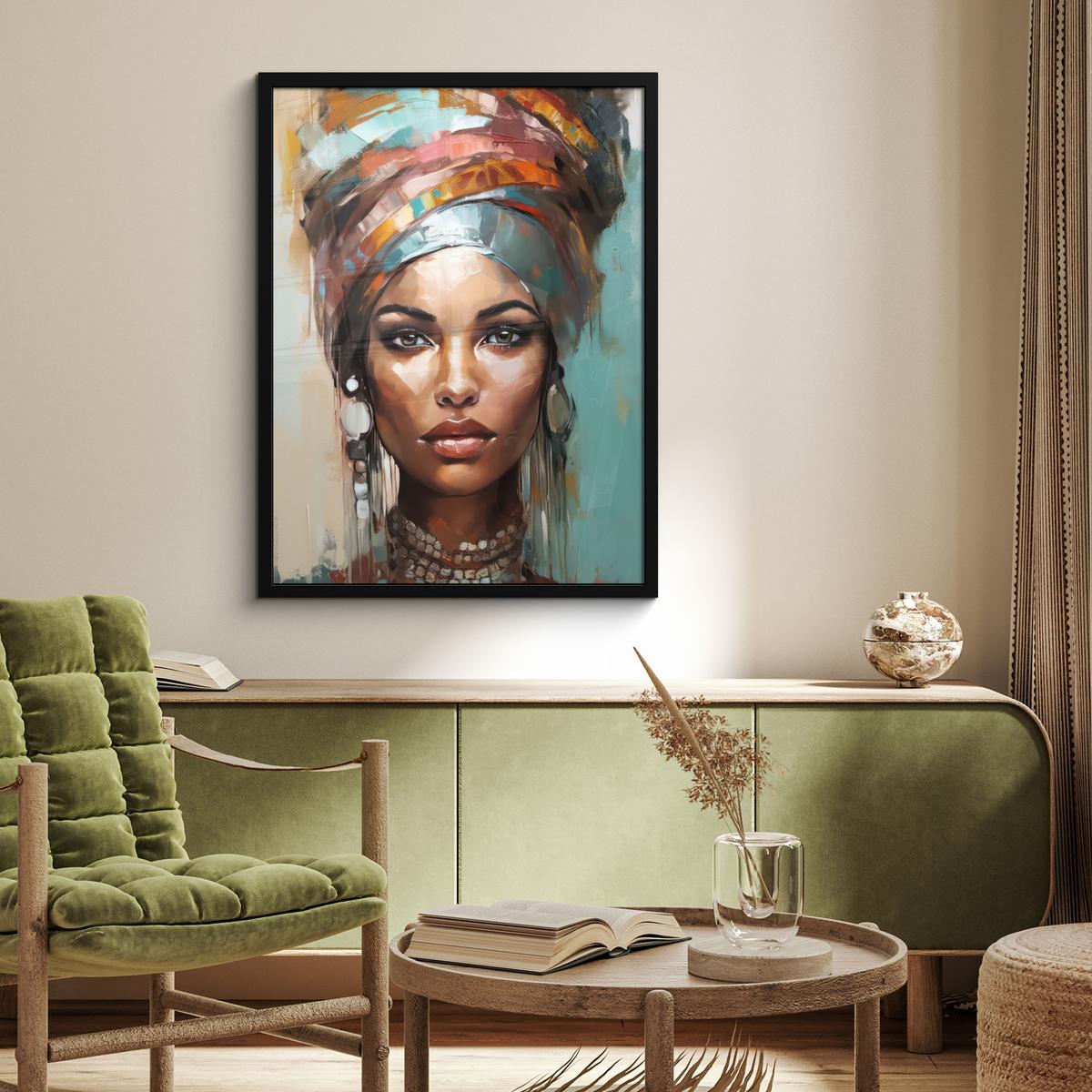 POSTER MIT RAHMEN Frau - Kunst - Schmuck - Porträt Posterleiste 60x80 cm - Blaugrau, Papier (60/80cm) - MuchoWow