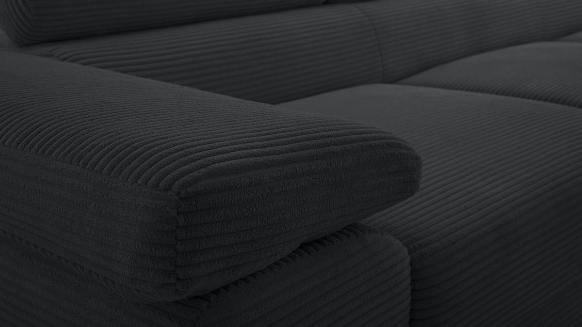 WOHNLANDSCHAFT Arborio Dunkelgrau 352/202/90 cm mit Schlaffunktion - Schwarz, Textil/Metall (352/90/202cm) - AX Living