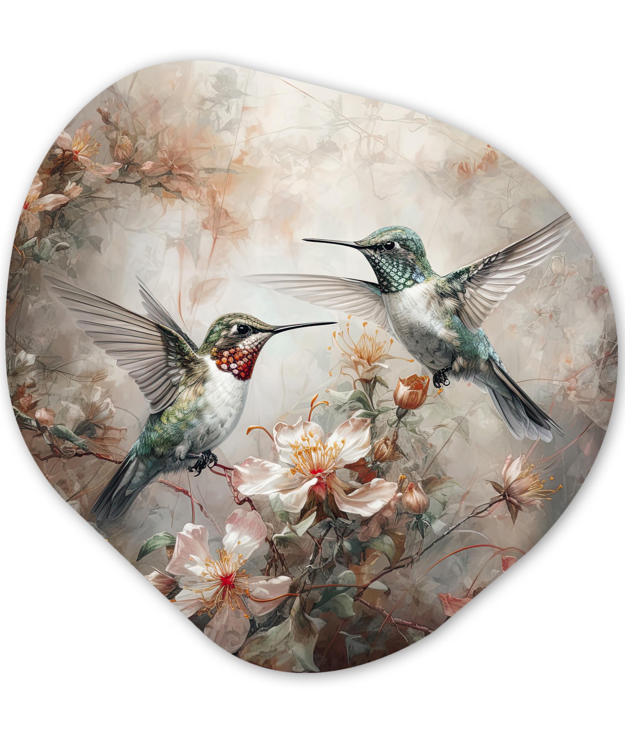 WANDBILD Kolibri - Vögel - Blumen - Pflanzen Wanddeko 40x40 cm - Hellgrün, Kunststoff (40/40cm) - MuchoWow