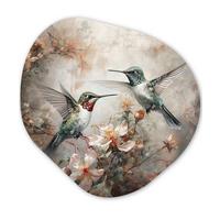 WANDBILD Kolibri - Vögel - Blumen - Pflanzen Wanddeko 40x40 cm - Hellgrün, Kunststoff (40/40cm) - MuchoWow