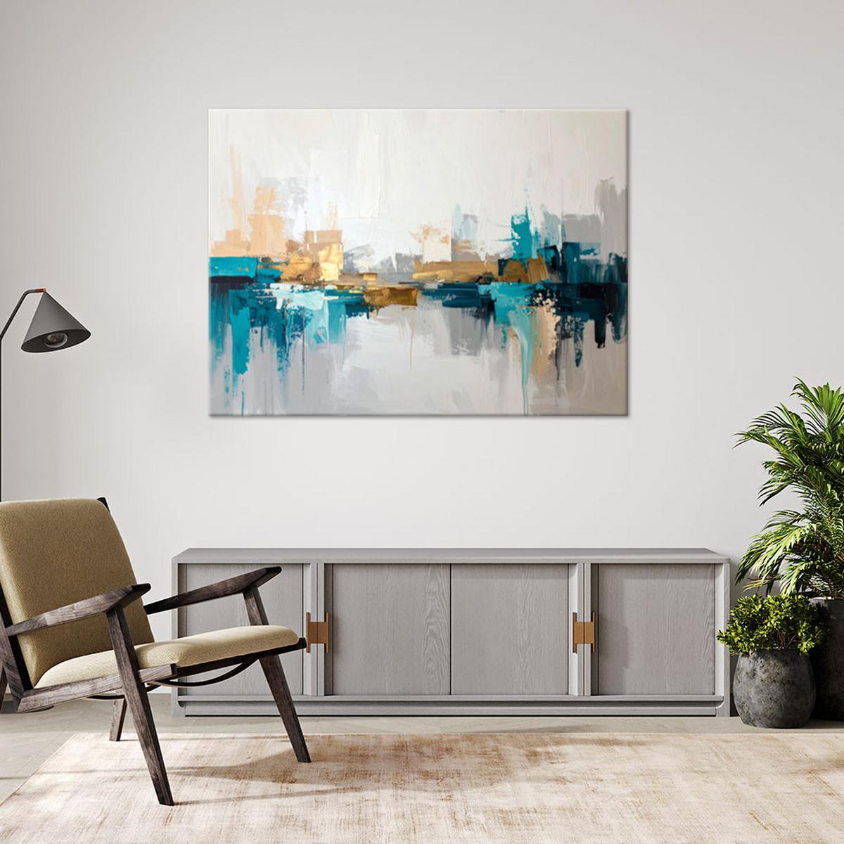 BILD auf Leinwand, Türkisfarbene moderne Abstrakt - Blau, Textil (60/40cm) - Feeby