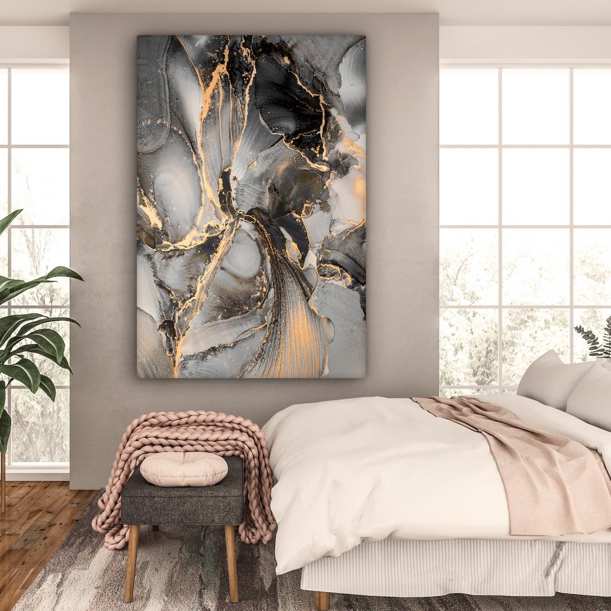 LEINWANDBILD Grau - Luxus - Gold - Marmor Deko Groß 90x140 cm - Dunkelgrau, Textil (90/140cm) - MuchoWow