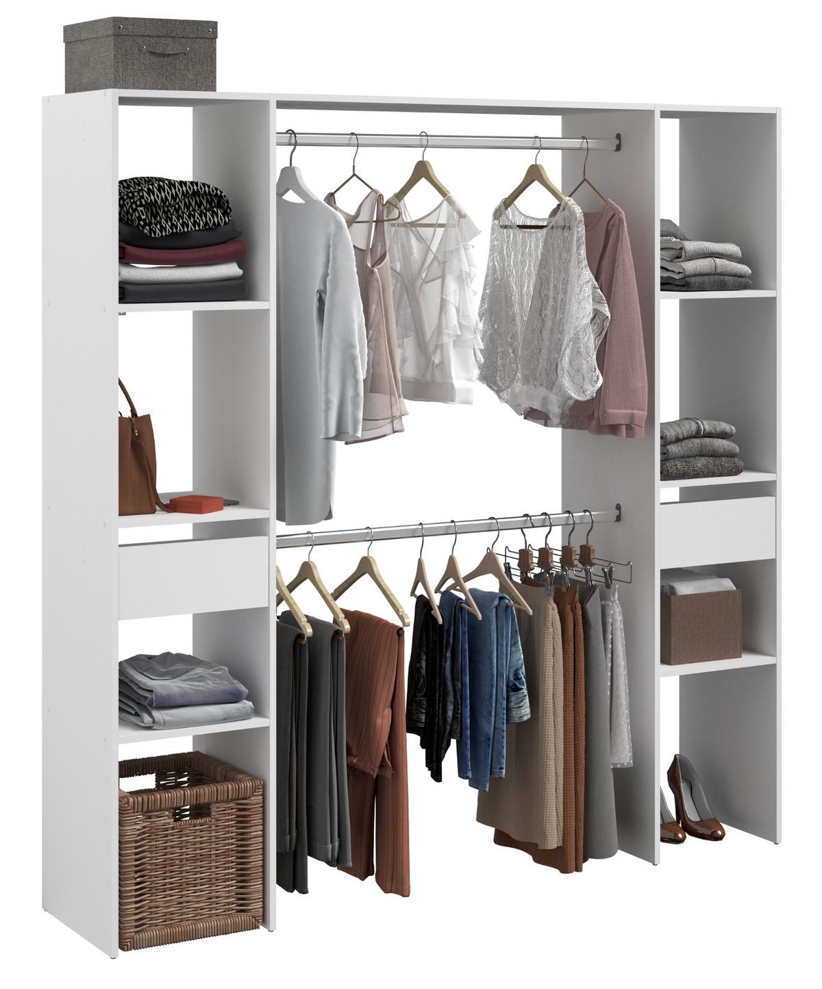 KLEIDERSCHRANK weiß 176 cm, Mehrzweckschrank mit Kleiderstangen - Weiß, Holzwerkstoff/Metall (176/180/40cm) - Parisot Meuble