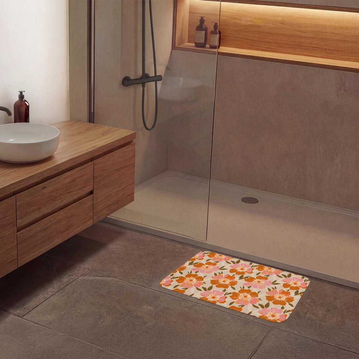 BADEMATTE Blumen - Motiv - Retro 60x40 cm - Multicolor, Textil (60/40cm) - OnlyWow